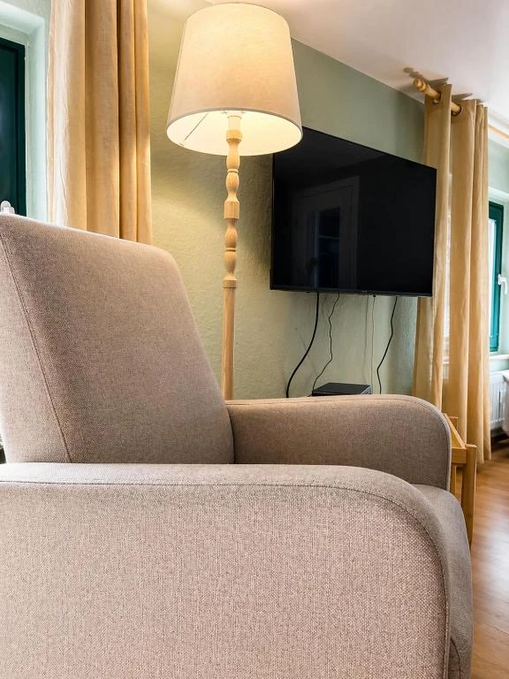 Wohnzimmer – weitere Perspektive · Der grüne Fürst · Ferienwohnung Hinterhaus